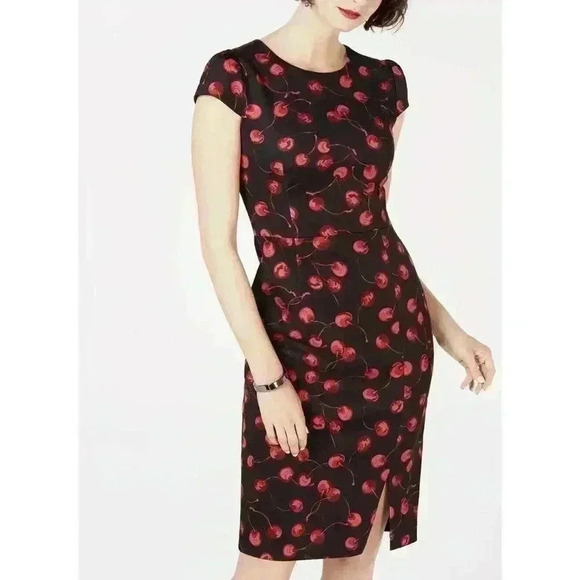 Betsey Johnson Dresses & Skirts - Betsey Johnson Women’s Cherry Sheath Dress Black Red Size 6 Fitted Short Sleeve